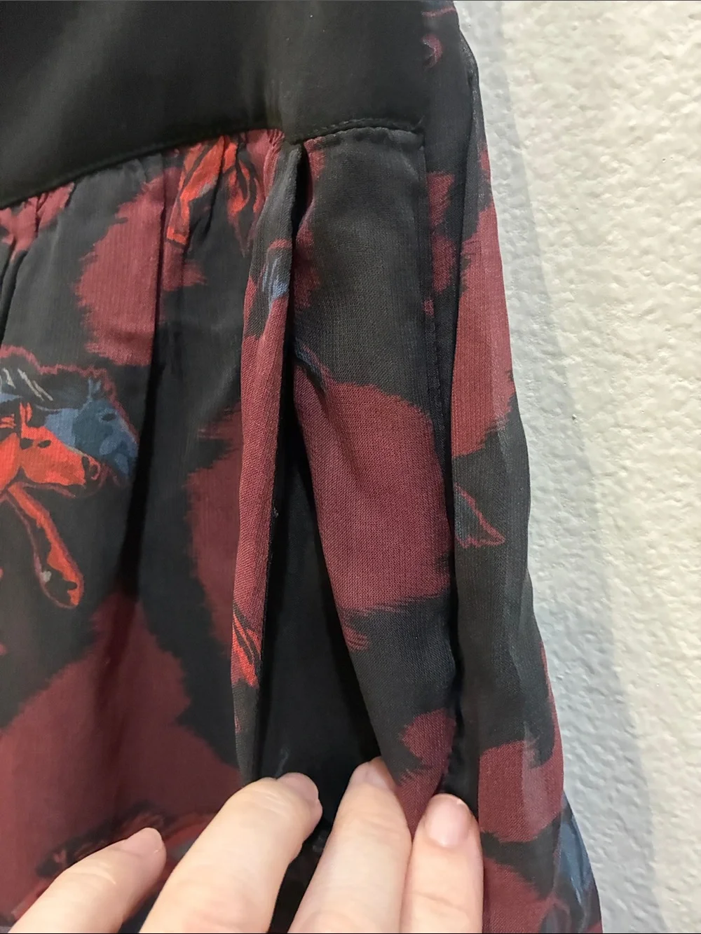 Coach Black Waistband Burgundy Floral Mini Skirt with Horse Print